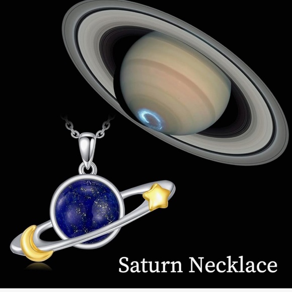 14k Natural Lapis Lazuli Planet and Night Sky Pendant Necklace - Picture 7 of 7